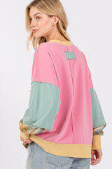 SAGE + FIG Mineral Wash Raw Edge Color Block Sweatshirt