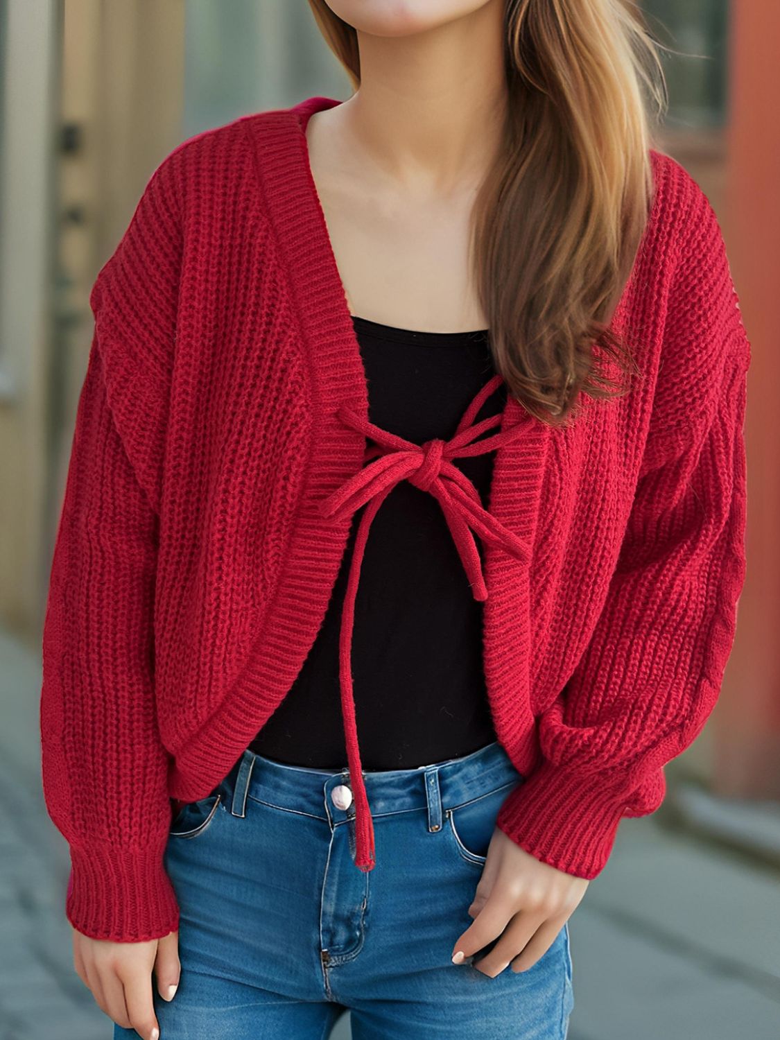 Tied Dropped Shoulder Long Sleeve Cardigan