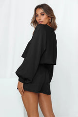 Round Neck Long Sleeve Top and Drawstring Shorts Lounge Set