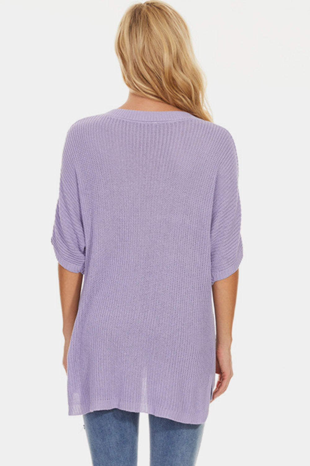 Pocketed V-Neck Half Sleeve Knit Top