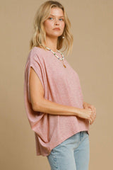 Umgee Exposed Seam Round Neck Batwing Sleeve Knit Top