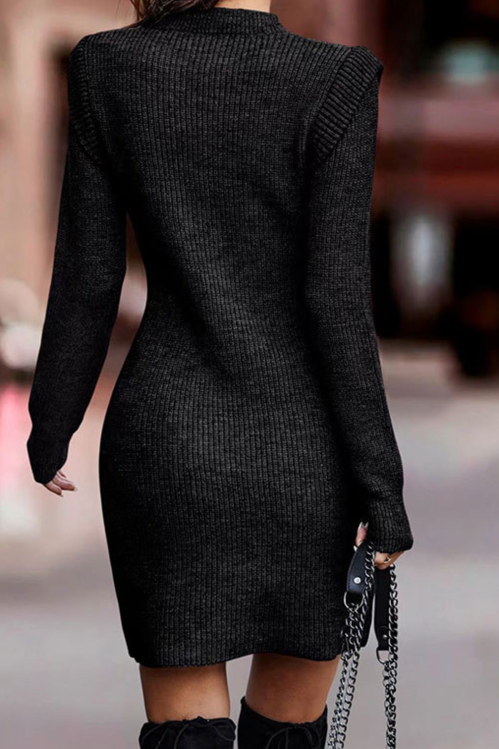 Rib-Knit Round Neck Sweater Dress