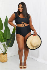 Marina West Swim Sanibel Crop Swim Top and Ruched Bottoms Set in Black