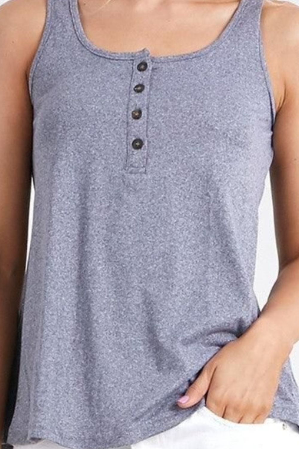 Camiseta sin mangas con medio botón y cuello cuadrado Ninexis