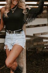 Fringed One-Shoulder Bodysuit