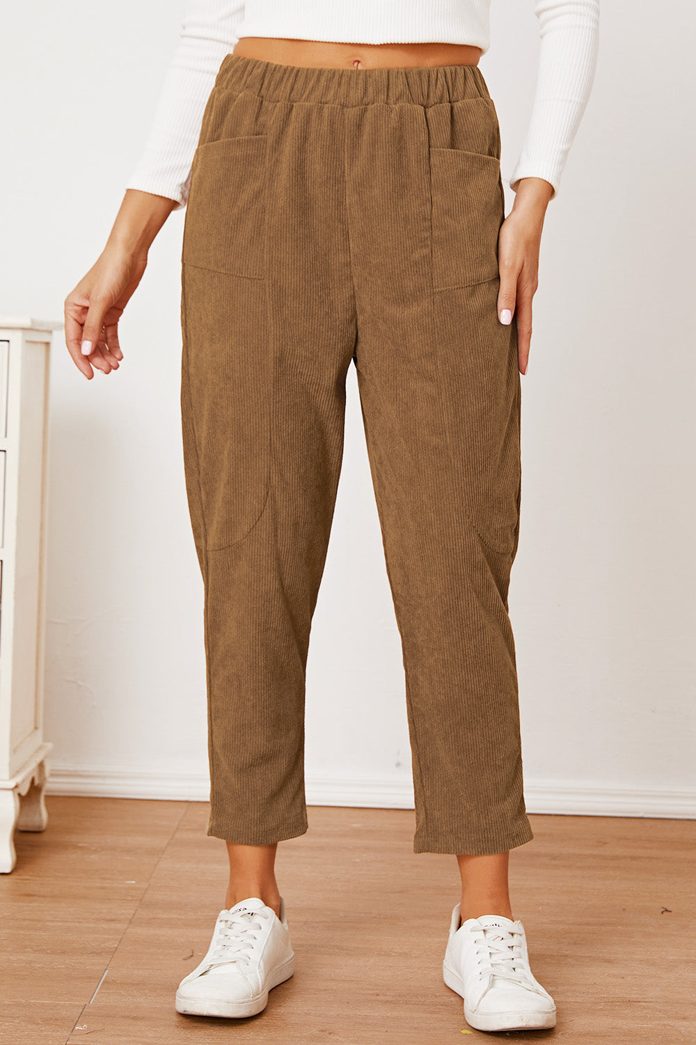 Pocketed Elastic Waist Pants