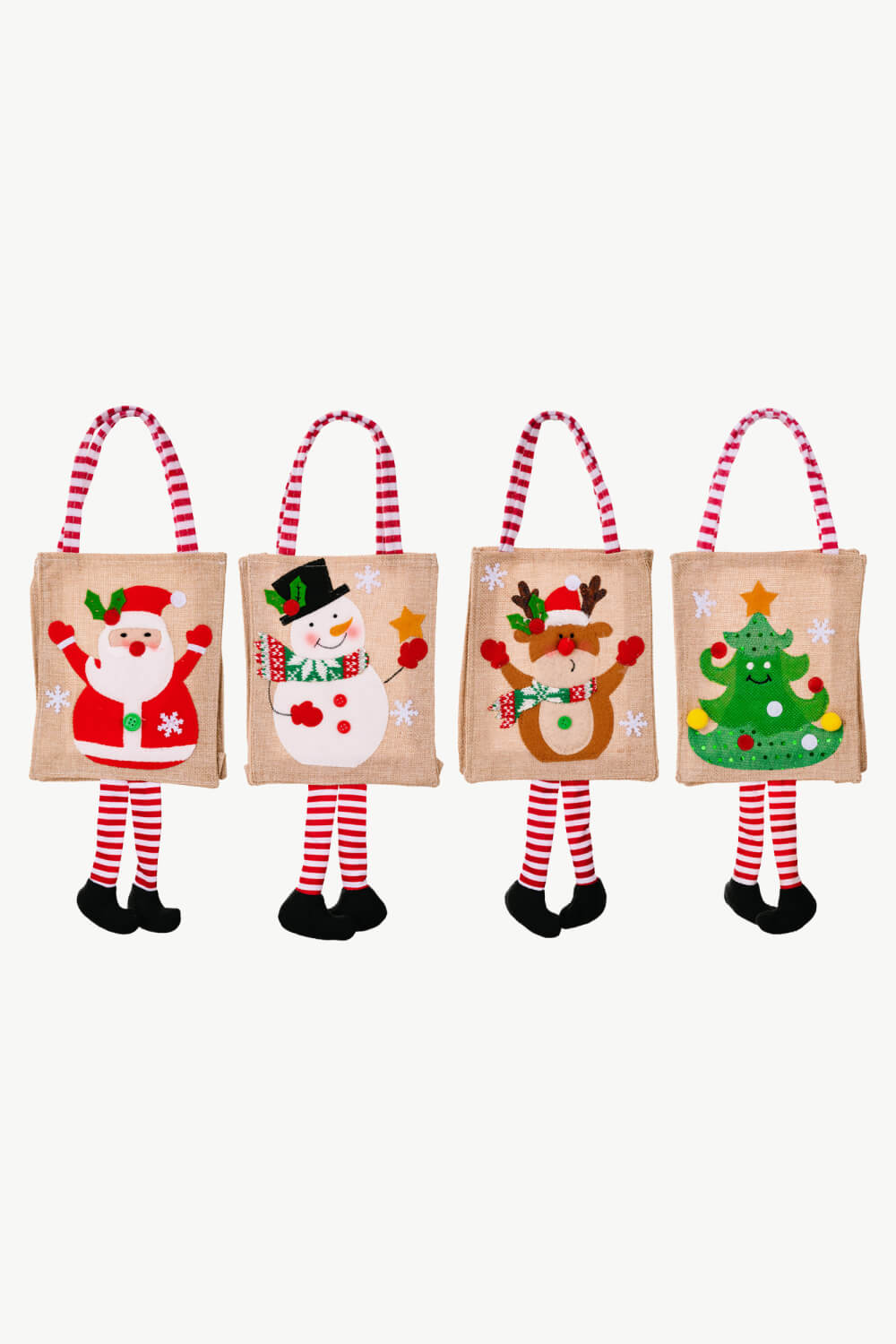 Bolsa de regalo con rayas y diseño de gnomos navideños, paquete de 4