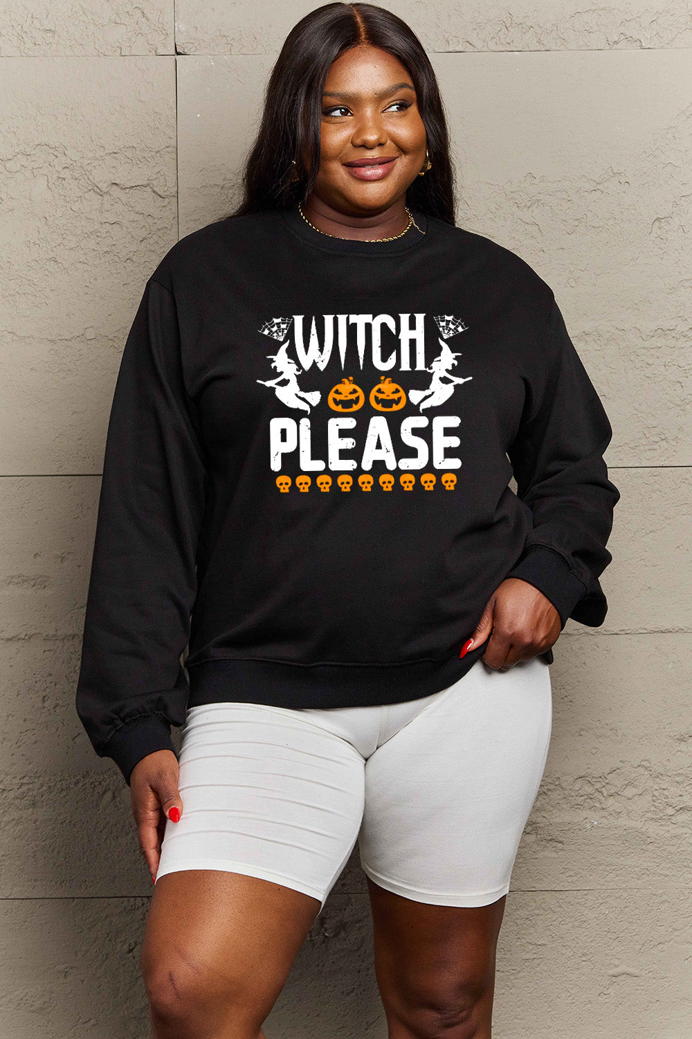 Sudadera con gráfico de tamaño completo "WITCH PLEASE" de Simply Love