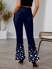 Pantalones de corte acampanado con cintura elástica y estrellas