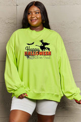 Sudadera con gráfico de tamaño completo HAPPY HALLOWEEN TRICK OR TREAT de Simply Love