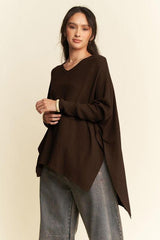 Davi & Dani High-Low Side Slit Batwing Sleeve Top