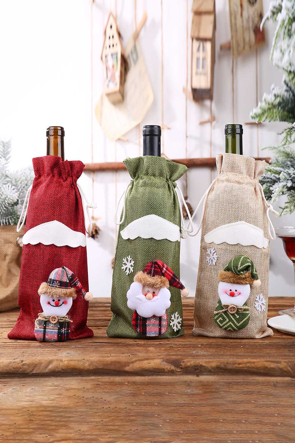 Paquete de 4 fundas para botellas con forma de gnomo navideño