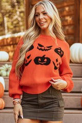 Pumpkin Pattern Round Neck Sweater