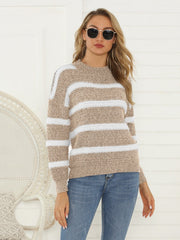 Striped Round Neck Long Sleeve Sweater