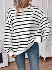 Lovelet Striped Round Neck Long Sleeve Sweatshirt