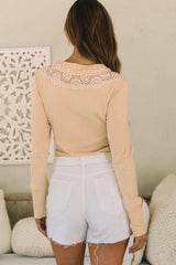 Lace Patchwork Ribbed Half Buttoned Bodysuit