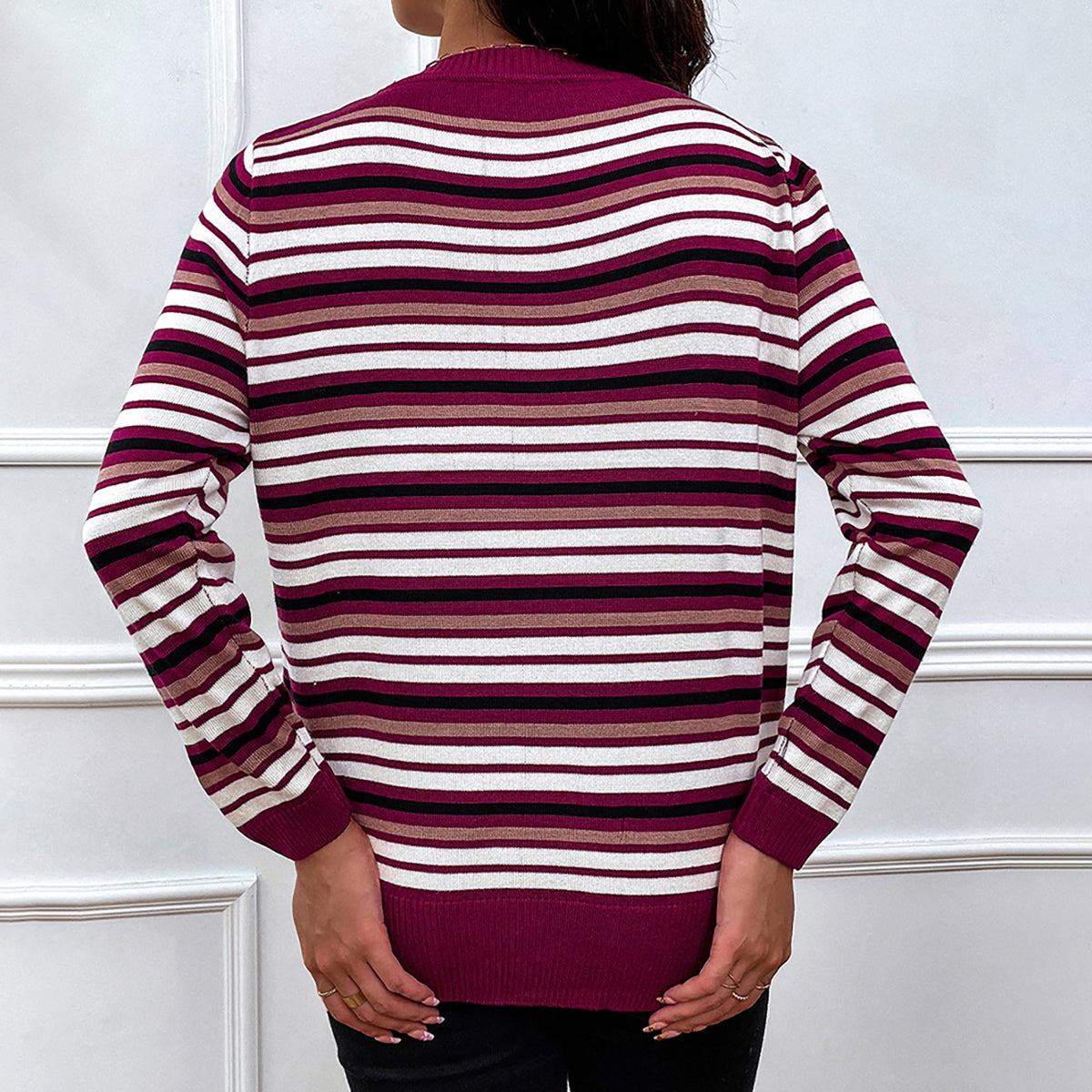 Striped Round Neck Long Sleeve Sweater