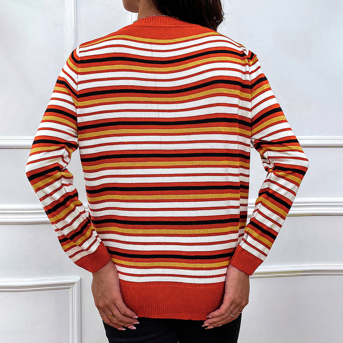 Striped Round Neck Long Sleeve Sweater