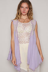 POL Embroidered Pearls Open Front Sleeveless Cardigan