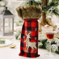 Christmas Graphic Plaid Wine Bottle Cover