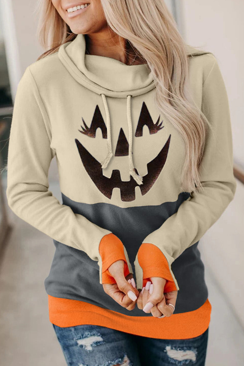 Sudadera con manga larga con estampado de Jack-O'-Lantern