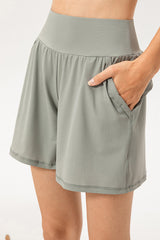 Pocketed Elastic Waist Active Shorts