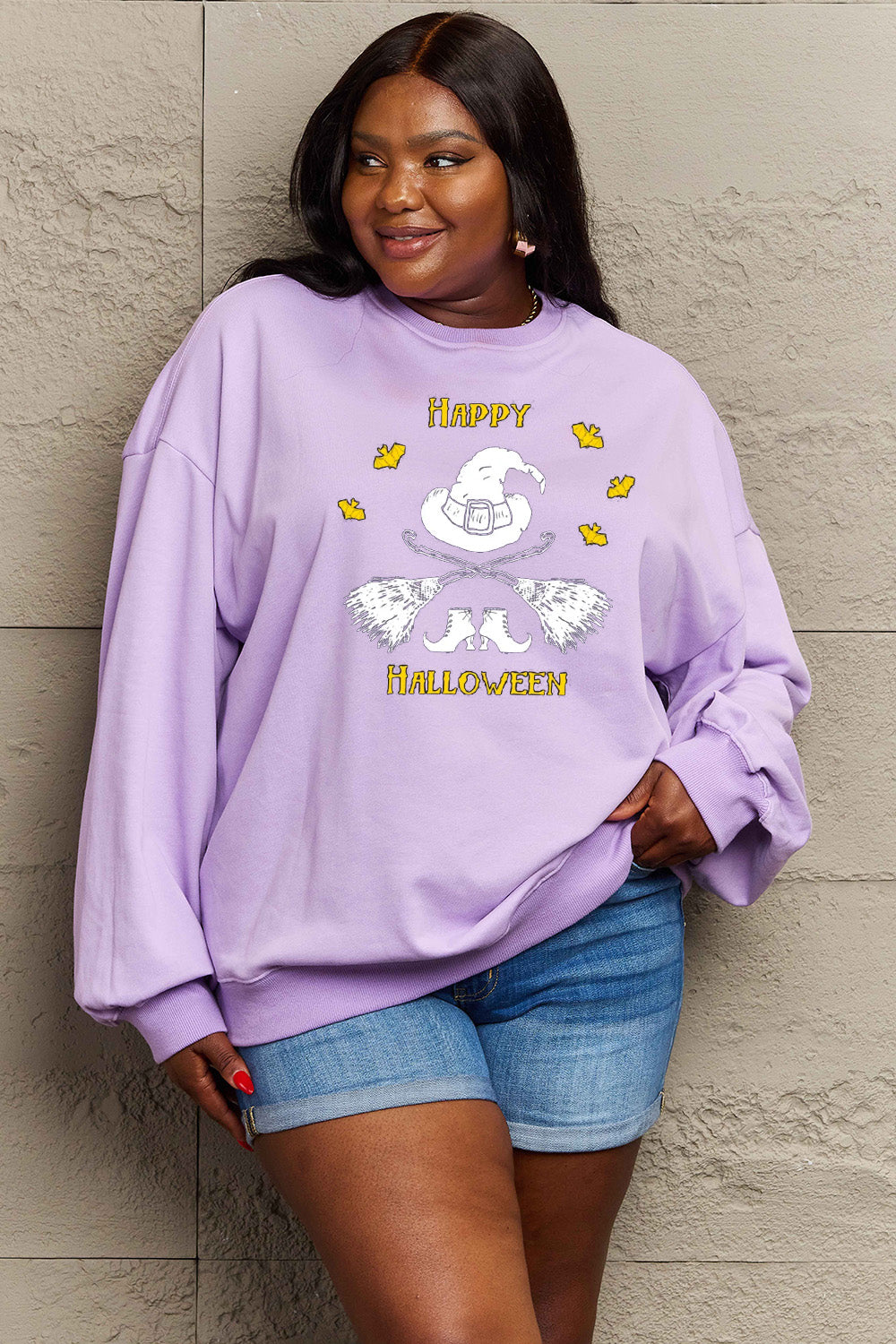 Sudadera con gráfico de HAPPY HALLOWEEN en tamaño completo de Simply Love