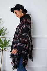 Turtleneck Plaid Raw Hem Sweater