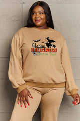 Sudadera con gráfico de tamaño completo HAPPY HALLOWEEN TRICK OR TREAT de Simply Love