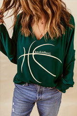 BASKETBALL Round Neck Smocked Long Sleeve Top