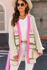 Contrast Tied Open Front Cardigan