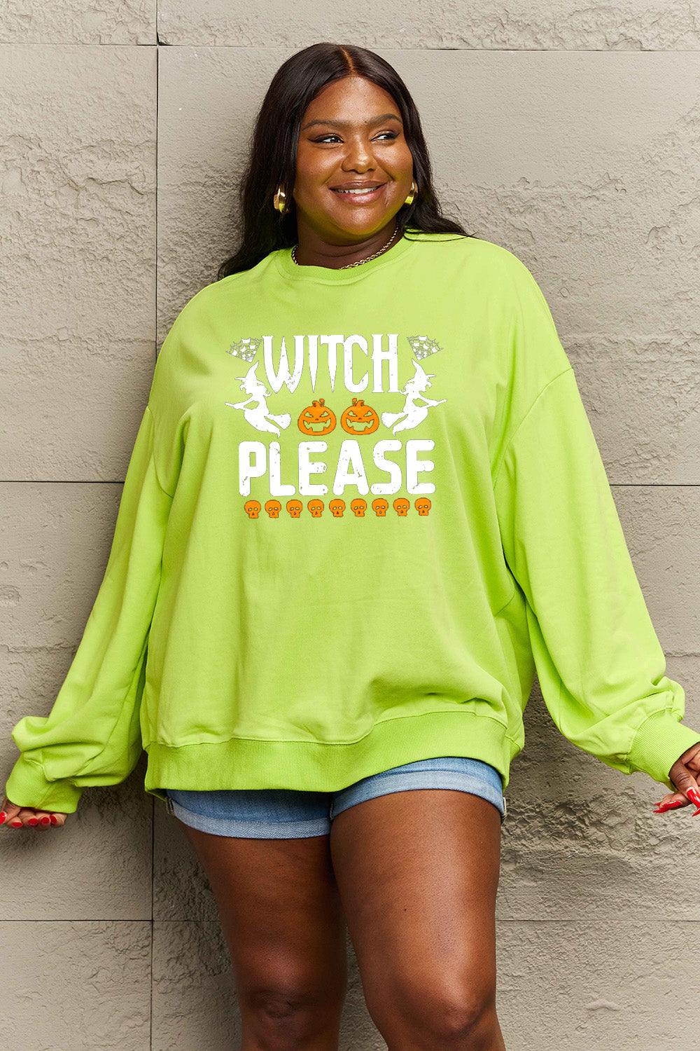 Sudadera con gráfico de tamaño completo "WITCH PLEASE" de Simply Love