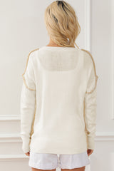 Exposed Seam Round Neck Long Sleeve Sweater