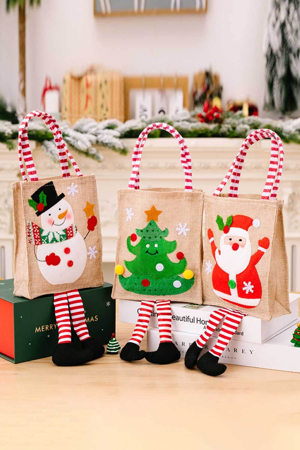 Bolsa de regalo con rayas y diseño de gnomos navideños, paquete de 4