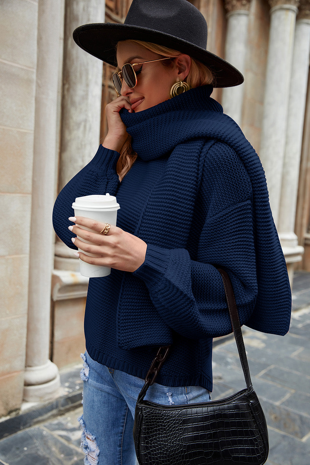 Round Neck Lantern Sleeve Sweater