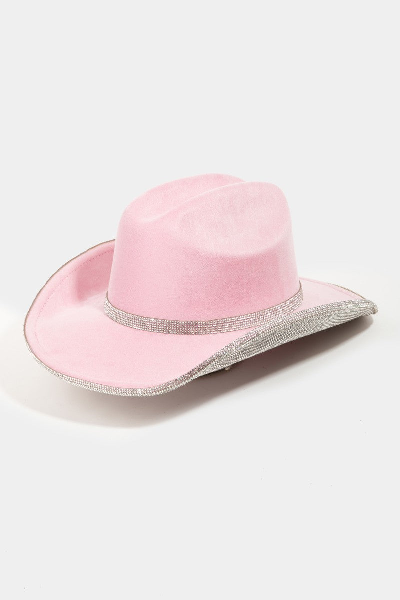 Sombrero de gamuza sintética con ribete de diamantes de imitación Fame Pave