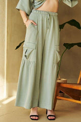 Davi & Dani Drawstring Ruched Detail Wide Leg Pants