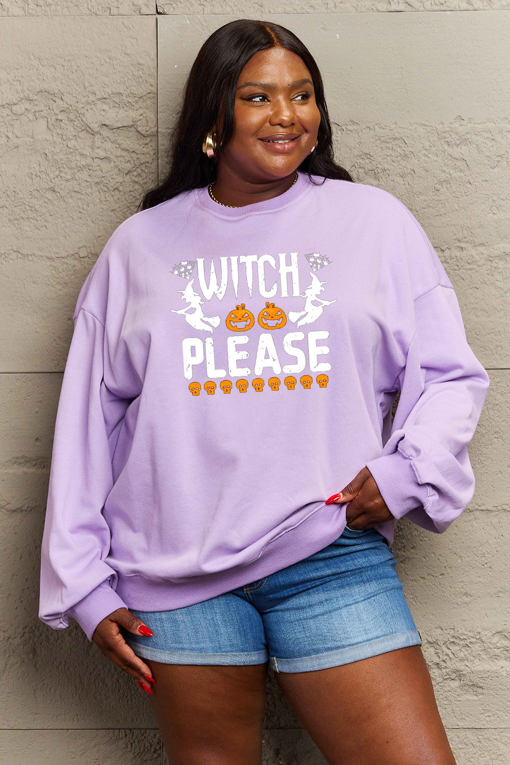 Sudadera con gráfico de tamaño completo "WITCH PLEASE" de Simply Love