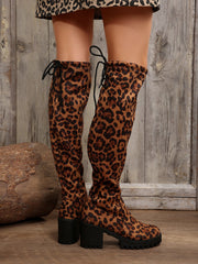 Leopard Round Toe Block Heel Boots