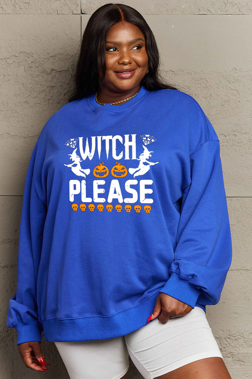 Sudadera con gráfico de tamaño completo "WITCH PLEASE" de Simply Love