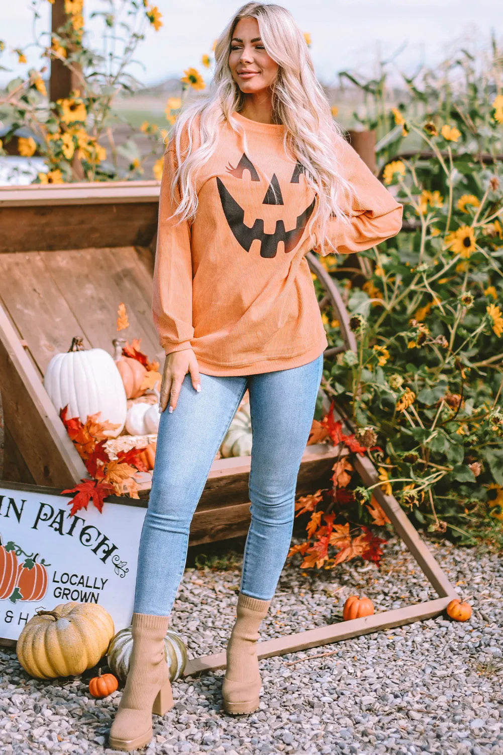 Sudadera con cuello redondo y hombros caídos con estampado de Jack-O'-Lantern