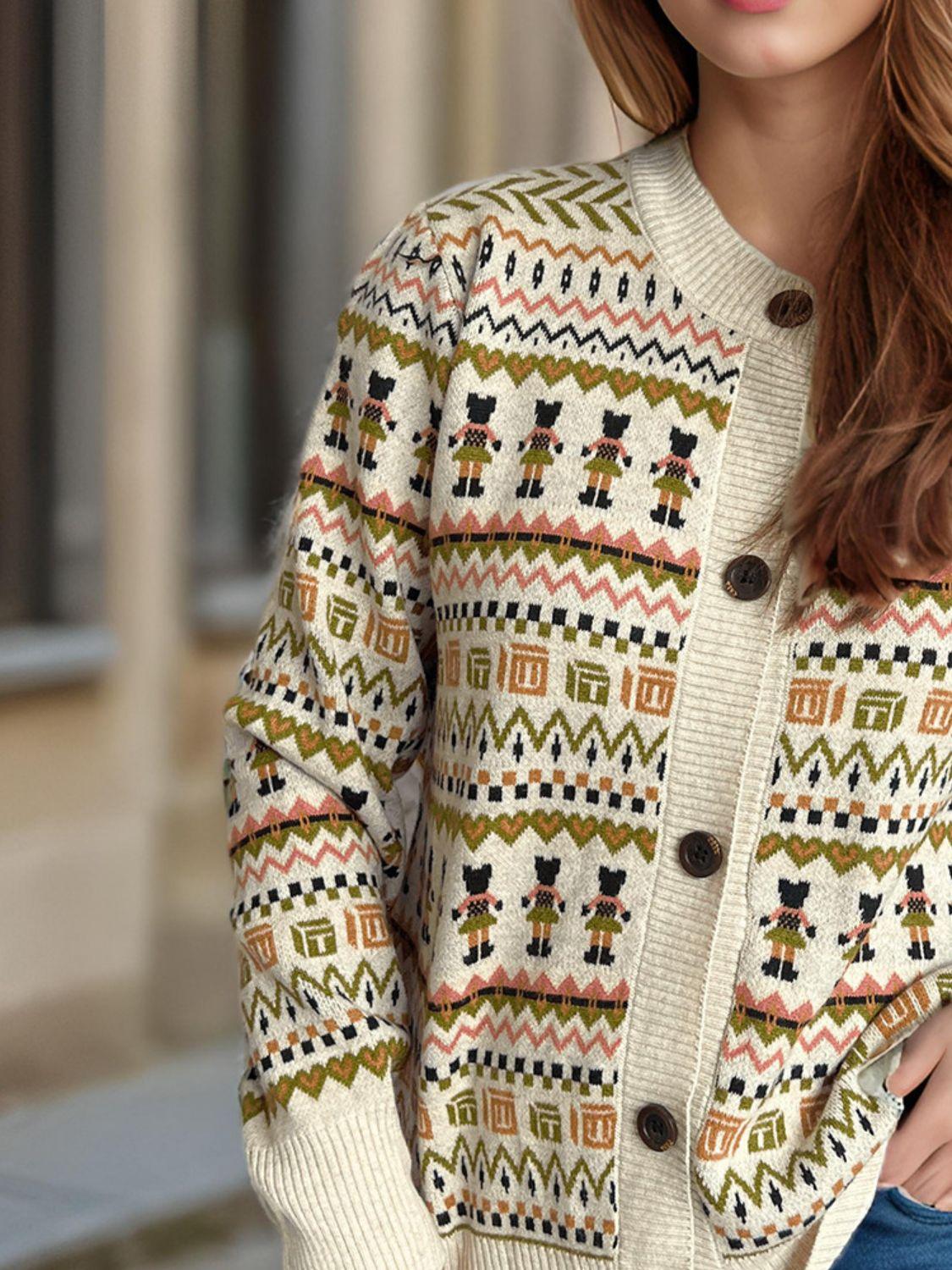 Graphic Button Down Long Sleeve Cardigan