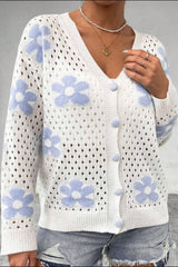 Flower Hollowed Out Button Down Long Sleeve Cardigan