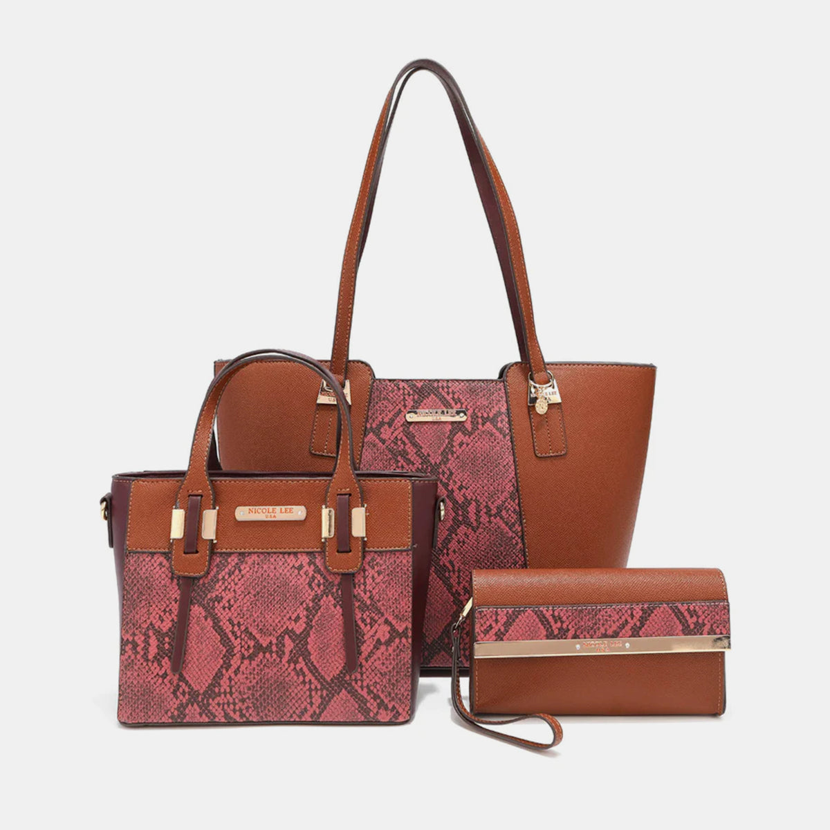 Conjunto de tres piezas de bolso con estampado de serpiente de Nicole Lee USA