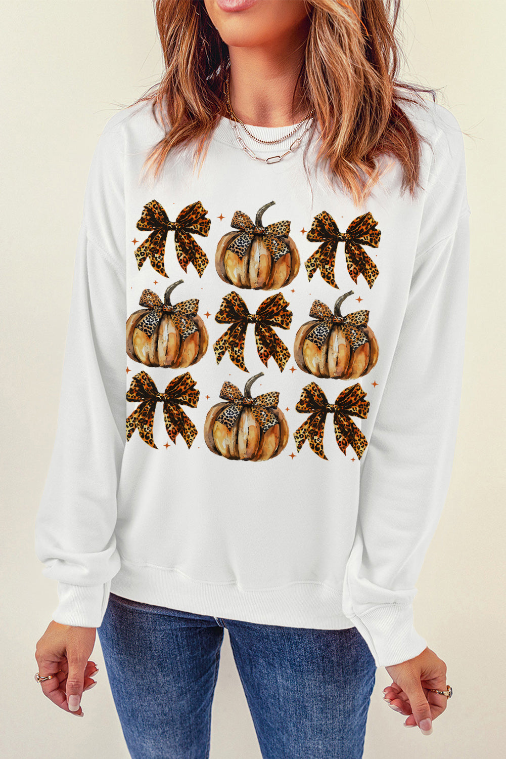 Sudadera de manga larga con estampado de calabaza y lazo