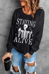 Sudadera de manga larga y cuello redondo con estampado de calavera