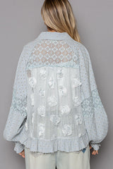 POL Eyelet Flower Pearl Detail Lace Patchwork Shirt