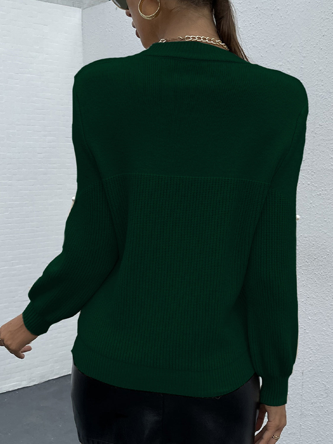 Pearl Detail Round Neck Sweater