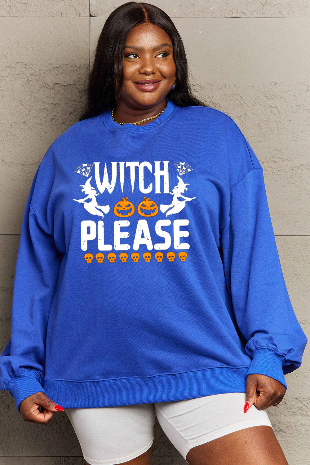 Sudadera con gráfico de tamaño completo "WITCH PLEASE" de Simply Love