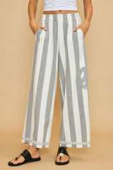 Umgee Peace Sign Patch Striped Wide Leg Pants